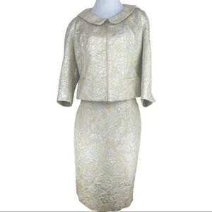 St. John Couture Women's Luxury Metallic Silk Blazer and Skirt‎ Suit 10/C42/W30